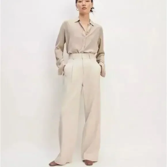 Everlane The Way-High Drape Pant In Sandstone Size 12 Short New - Picture 1 of 14